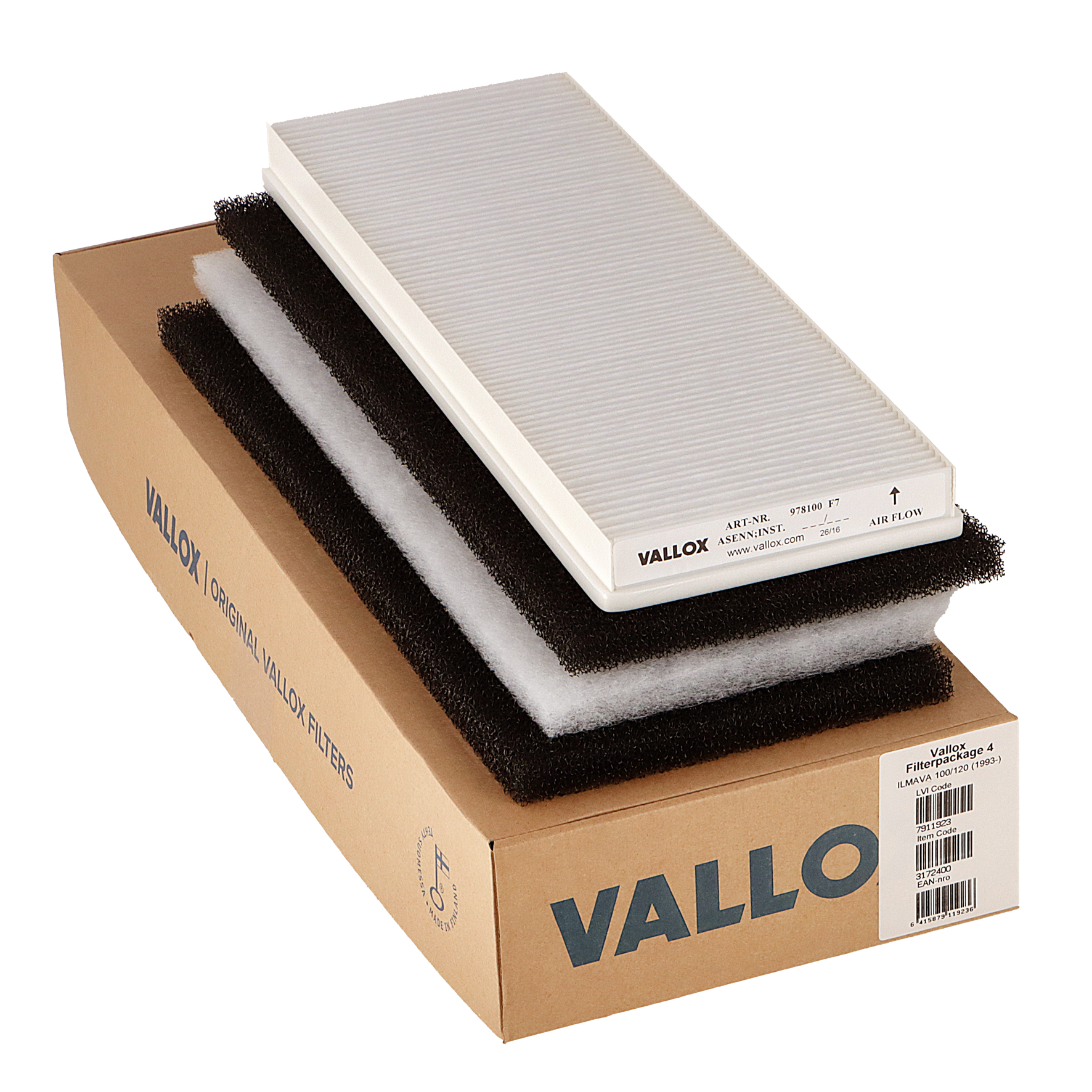 Vallox ILMAVA 100/120 (from 1993) filter set No. 4 G1+G1+G4+F7 (original)